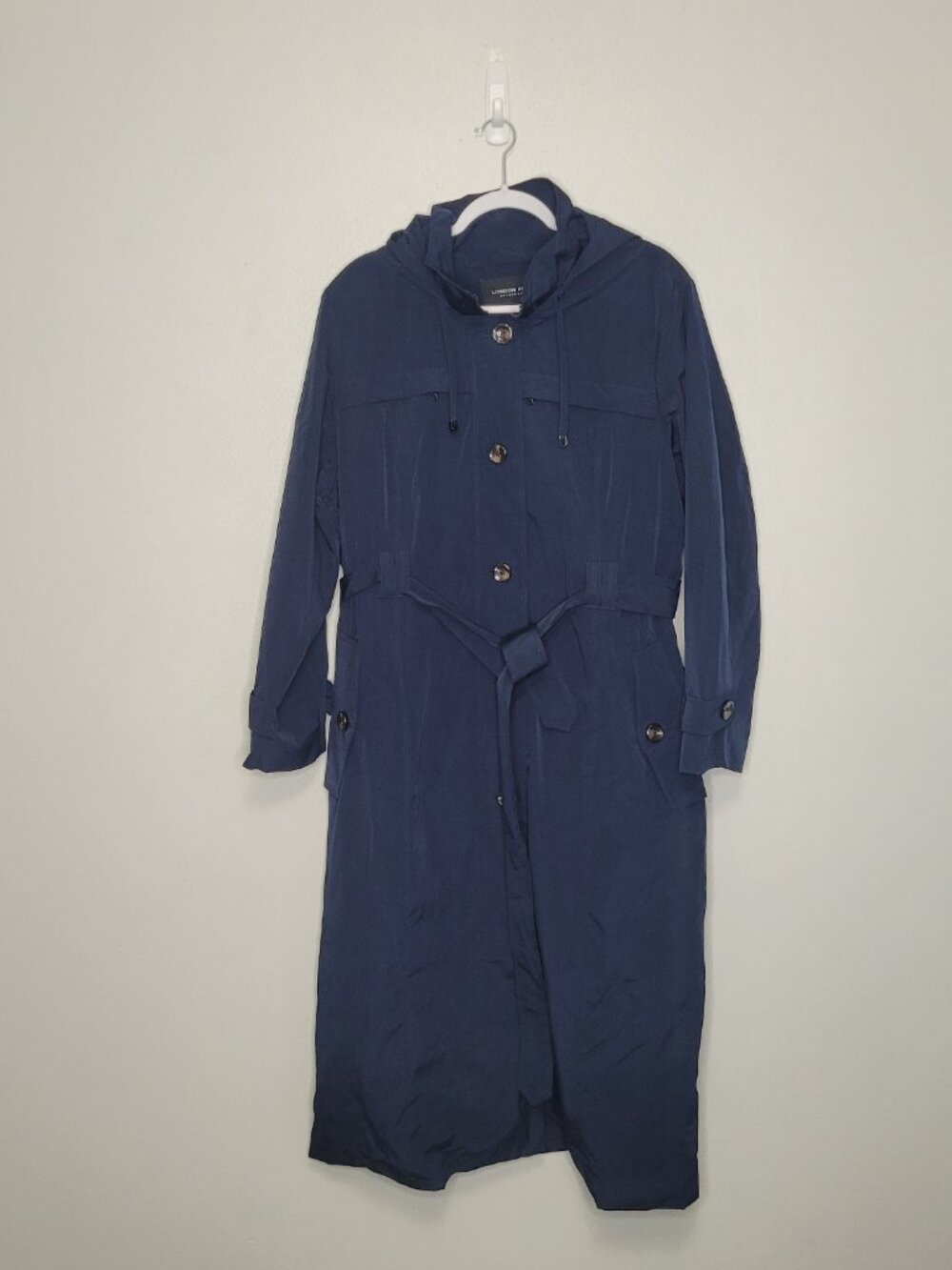 London Fog Navy Blue Long Trench Coat Duster Belted Overcoat size 1x plus size